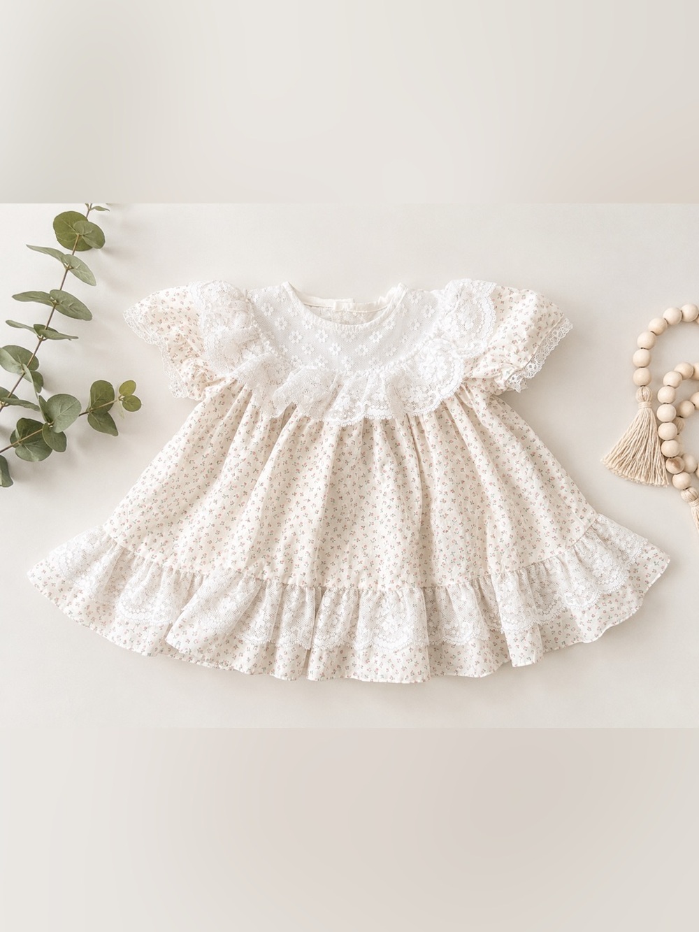 Nannekins by Nannette Baby Girl Dress 9 Months White Floral Lace Vintage Style
